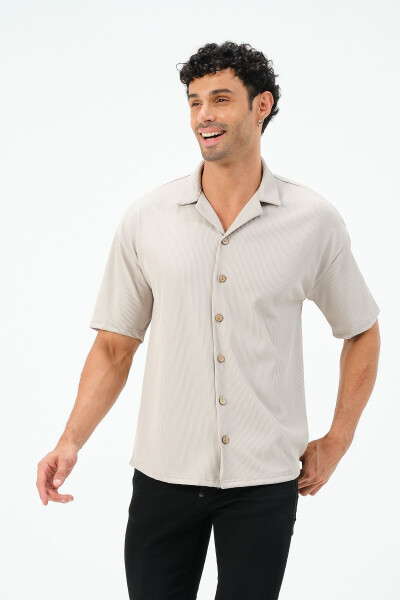 Ribbed Fabric Short Sleeve Shirt - 1