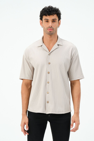 Ribbed Fabric Short Sleeve Shirt - 2