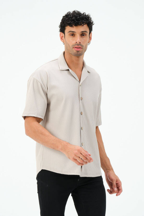 Ribbed Fabric Short Sleeve Shirt - 3