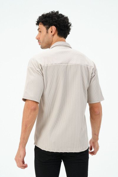 Ribbed Fabric Short Sleeve Shirt - 5