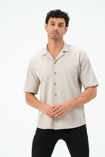 Ribbed Fabric Short Sleeve Shirt - 6