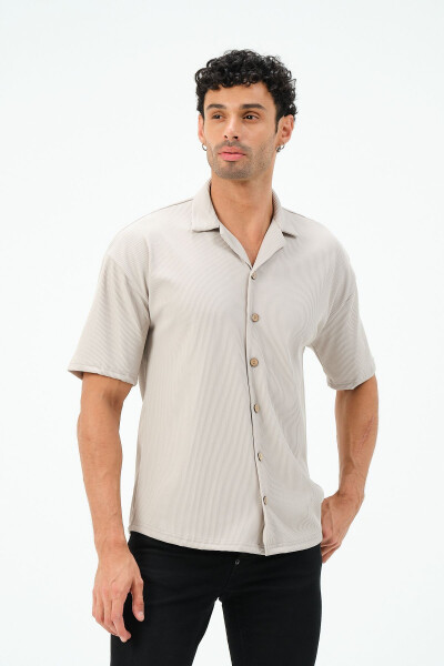 Ribbed Fabric Short Sleeve Shirt - 7