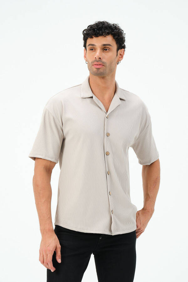 Ribbed Fabric Short Sleeve Shirt - 7