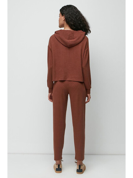 Ribbed Hooded Sweatshirt Pants Set 9131 Brown - 5