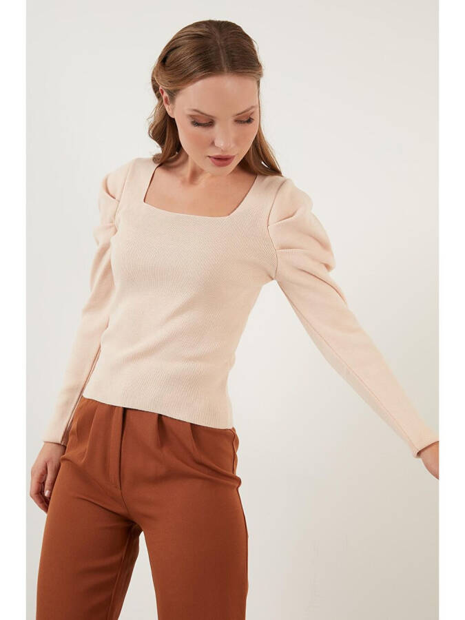 Ribbed Knit Sweater with Square Neck and Cuffs 6362161 - 6