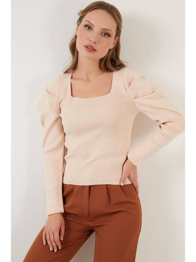 Ribbed Knit Sweater with Square Neck and Cuffs 6362161 - 7