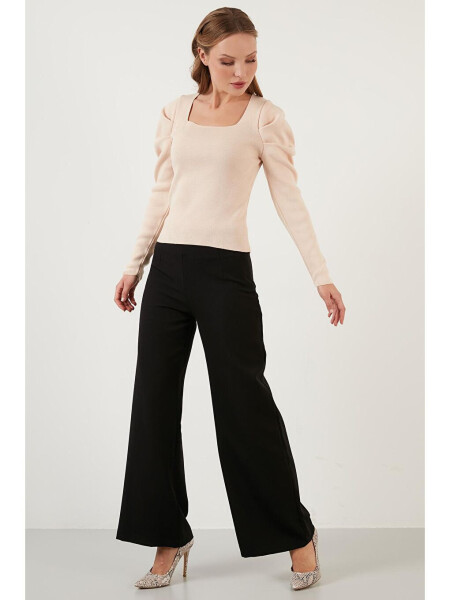 Ribbed Knit Sweater with Square Neck and Cuffs 6362161 - 9