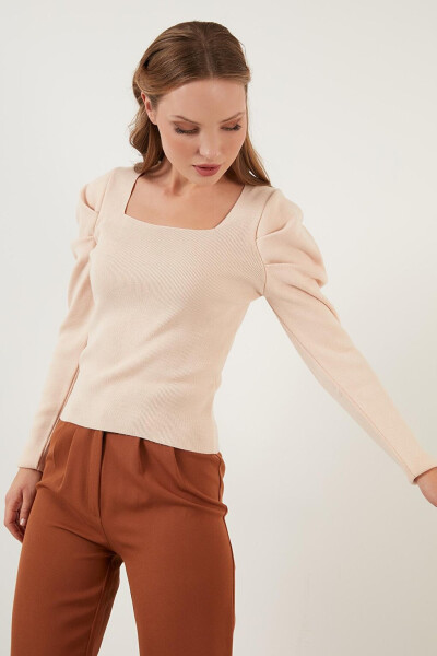 Ribbed Knit Sweater with Square Neck and Cuffs 6362161 - 11