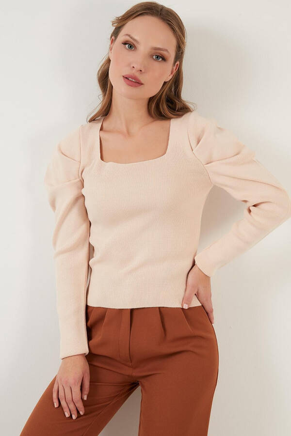 Ribbed Knit Sweater with Square Neck and Cuffs 6362161 - 12