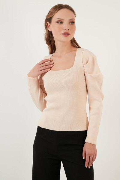 Ribbed Knit Sweater with Square Neck and Cuffs 6362161 - 13