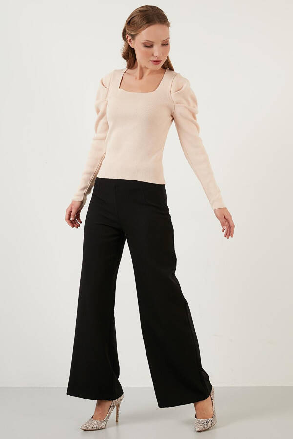 Ribbed Knit Sweater with Square Neck and Cuffs 6362161 - 14