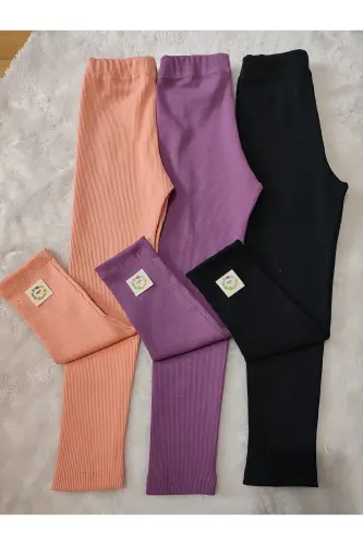 Ribbed legging set black salmon purple label detailed-Black salmon purple - 2