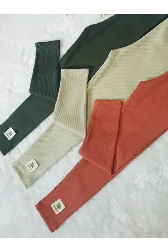 Ribbed leggings set-Khaki, cinnamon, beige - 4