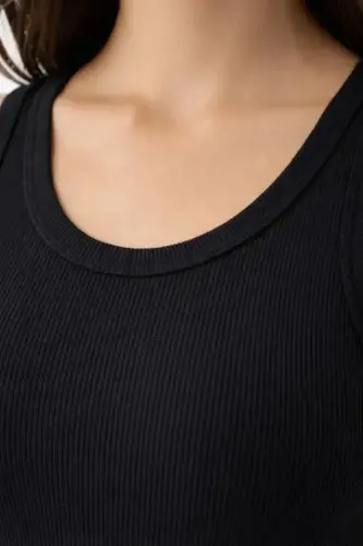Ribbed Lycra Camisole Tank Top Body-Fitting Basic Elegance - Black - BÜYÜKBEDENIZ (1)
