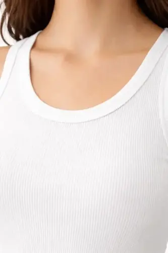 Ribbed Lycra Tank Top Body-Fitting Basic Elegance - White - BÜYÜKBEDENIZ (1)