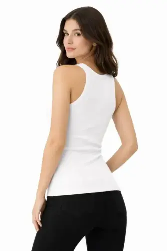 Ribbed Lycra Tank Top Body-Fitting Basic Elegance - White - 3