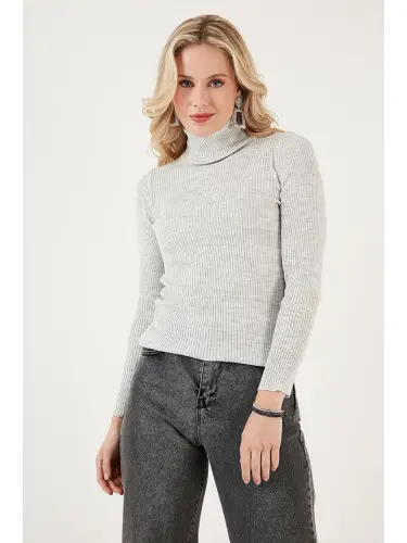 Ribbed Regular Fit Fisherman's Collar Soft Acrylic Sweater 4614102-Gray - 6