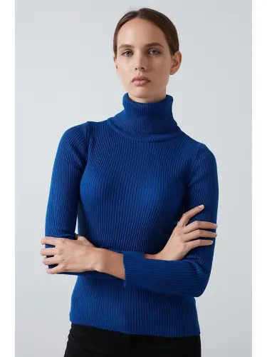 Ribbed Regular Fit Turtleneck Soft Acrylic Sweater 4614102-Blue - LC WAIKIKI (1)