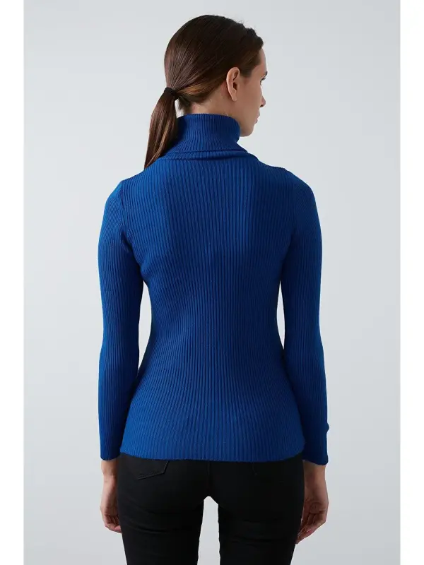 Ribbed Regular Fit Turtleneck Soft Acrylic Sweater 4614102-Blue - 4