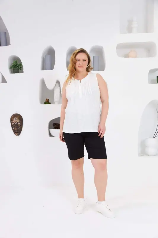 Ribbed Sleeveless Plus Size Blouse Ecru - 2