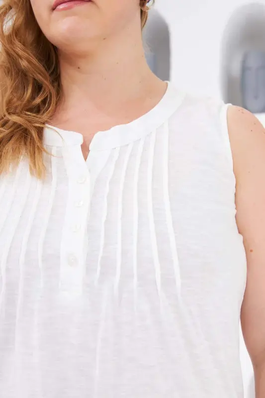 Ribbed Sleeveless Plus Size Blouse Ecru - 4