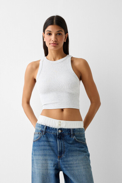 Ribbed Sleeveless T-shirt - 1