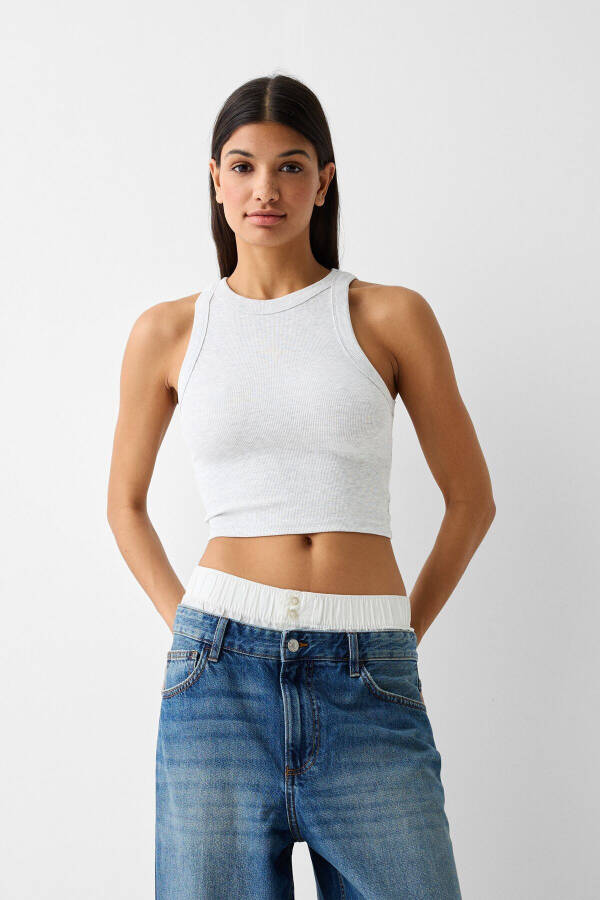 Ribbed Sleeveless T-shirt - 1