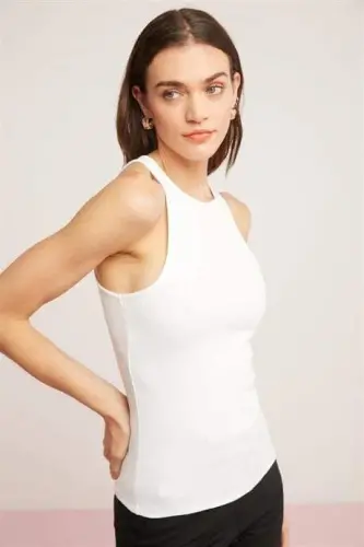 Ribbed Tank Top Halter Neck 2 Pack Women's White T-Shirt - 4