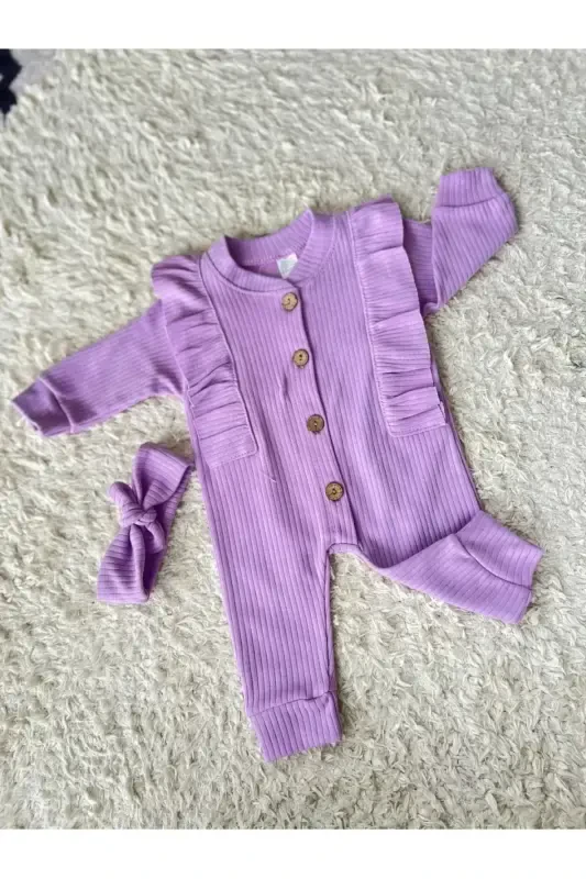 Ribbon Accented Baby Jumpsuit-PURPLE - 1