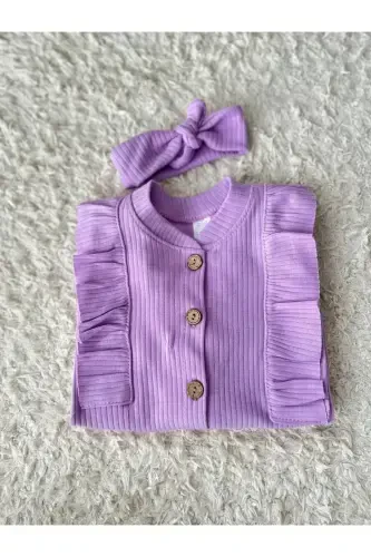 Ribbon Accented Baby Jumpsuit-PURPLE - 2
