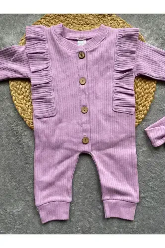 Ribbon Accented Baby Jumpsuit-PURPLE - 3