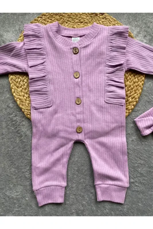 Ribbon Accented Baby Jumpsuit-PURPLE - 3