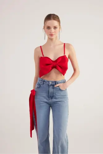 Ribbon-Look Crop Jazmin Blouse Red - 1