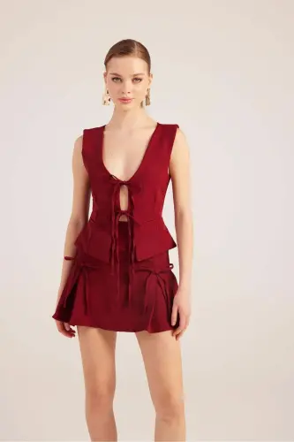 Ribboned High Waist Pleated Mini Elena Skort B - 3