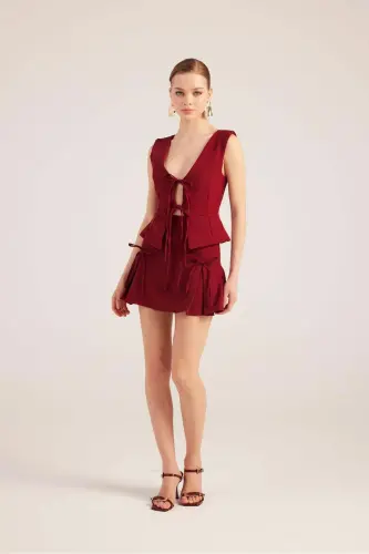 Ribboned High Waist Pleated Mini Elena Skort B - 4