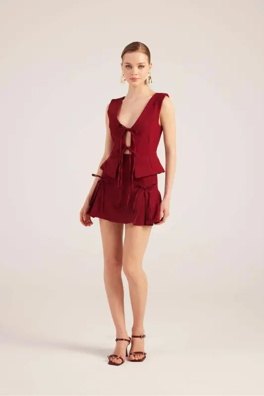 Ribboned High Waist Pleated Mini Elena Skort B - 4