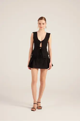 Ribboned High Waist Pleated Mini Elena Skort S - 1