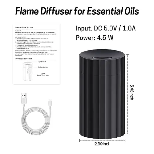 Rican Avtomobil Diffuzori, Efir Moyllari uchun Alo Diffuzori, 100ml Rangli Havo Aroma Diffuzori Namlag'ich, Avtomobil Havo Tozalagich Aromaterapiya Diffuzori Avtomobil, Uy Ofis, Mehmonxona - Qora - 2