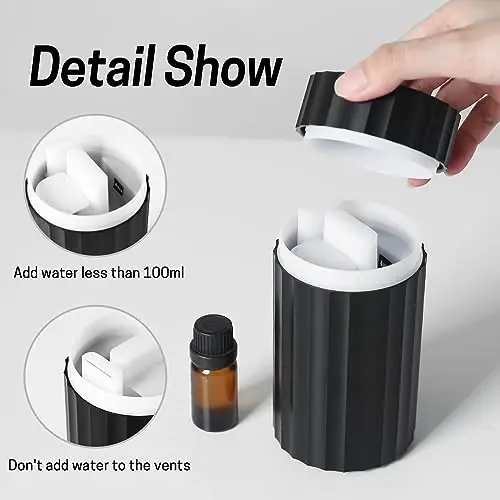 Rican Avtomobil Diffuzori, Efir Moyllari uchun Alo Diffuzori, 100ml Rangli Havo Aroma Diffuzori Namlag'ich, Avtomobil Havo Tozalagich Aromaterapiya Diffuzori Avtomobil, Uy Ofis, Mehmonxona - Qora - 3