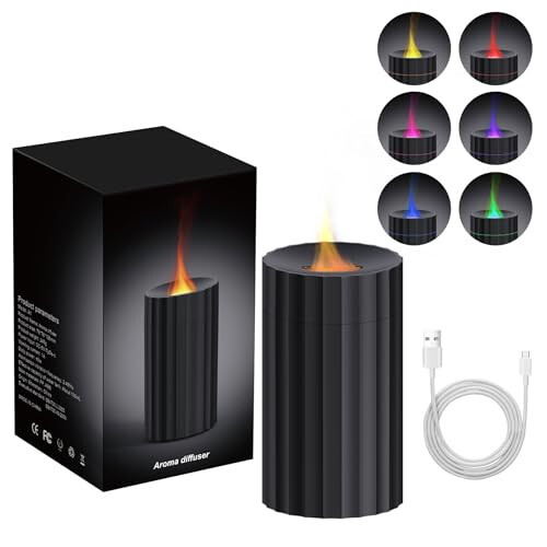 Rican Car Diffuser, Flame Diffuser for Essential Oils, 100ml Colorful Air Aroma Diffuser Humidifier, Car Air Freshener Aromatherapy Diffuser for Car, Home Office, Hotel - Black - 1