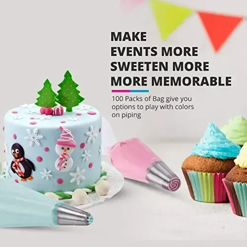 Riccle Bir martalik quvur qoplar 12 dyuym - 100 ta portlashga qarshi xamir qoplari - Muzlash uchun muz qoplari - Tortlar va pechene bezash uchun ideal - 5