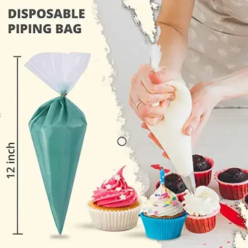 Riccle Disposable Piping Bags 12 Inch - 100 Anti Burst Pastry Bags - Icing Piping Bags for Frosting - Ideal for Cakes and Cookies Decoration - 7