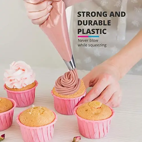 Riccle Disposable Piping Bags 16 Inch - 100 Textured Anti Burst Pastry Bags - Icing Piping Bags for Frosting - Ideal for Cakes and Cookies Decoration - 3