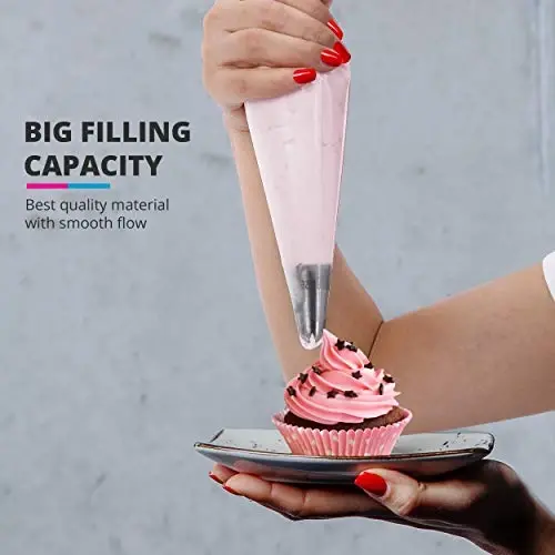 Riccle Disposable Piping Bags 16 Inch - 100 Textured Anti Burst Pastry Bags - Icing Piping Bags for Frosting - Ideal for Cakes and Cookies Decoration - 5