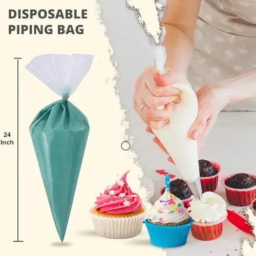 Riccle Extra Large 24 Inch Piping Bags - 100 Textured Anti Burst Thickened Disposable Pastry Bags - Icing Piping Bags for Frosting - Ideal for Cakes and Cookies Decoration - 4