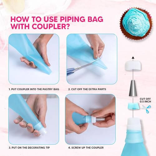 Riccle Piping Bags and Tips Set, 11.8 Inch 100 Anti Burst Piping Bags, 124 Pcs Cake Decorating Kit with 16 Piping Tips, 1 Reusable Pastry Bags, 3 Cake Scrapers, 2 Couplers, and 2 Icing Bags Ties - 4