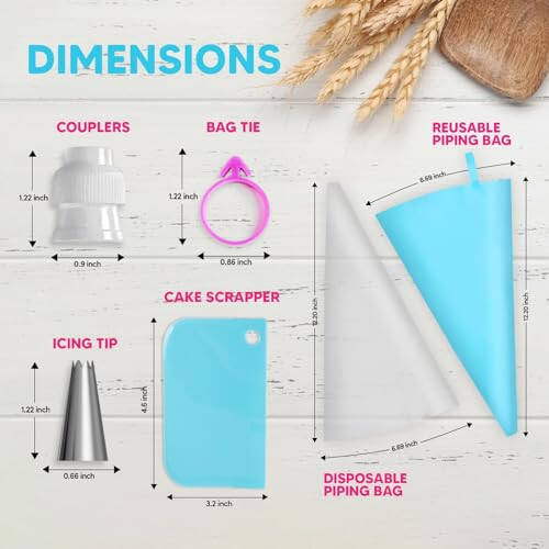 Riccle Piping Bags and Tips Set, 11.8 Inch 100 Anti Burst Piping Bags, 124 Pcs Cake Decorating Kit with 16 Piping Tips, 1 Reusable Pastry Bags, 3 Cake Scrapers, 2 Couplers, and 2 Icing Bags Ties - 5