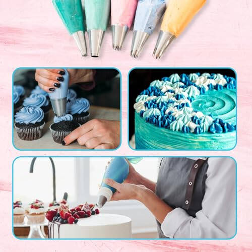 Riccle Piping Bags and Tips Set, 11.8 Inch 100 Anti Burst Piping Bags, 124 Pcs Cake Decorating Kit with 16 Piping Tips, 1 Reusable Pastry Bags, 3 Cake Scrapers, 2 Couplers, and 2 Icing Bags Ties - 7