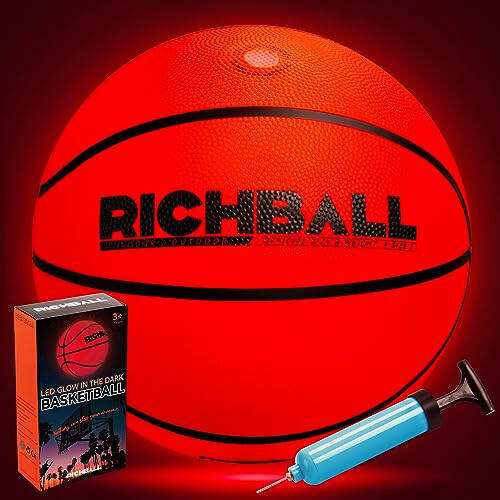 Richball LED Light Up Basketball, Glow in The Dark Basketball for Teens Boys, Indoor Outdoor Size 7 with Pump, Holographic Reflective Luminous Basketball for Night Game, Boys Girls Men Women Gifts - 1