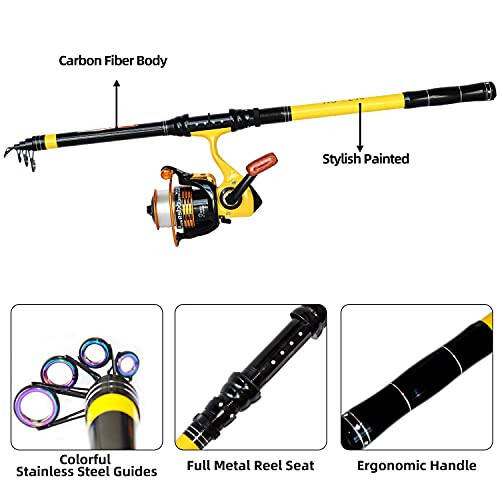 Richcat Fishing Rod and Reel Combo，Medium Heavy Poles and Reels Telescopic Rod Kits for Adults， 22lb Line Pre-spooled with Spining Reel for Travel Saltwater Freshwater Catfish Bass Fishing - 6